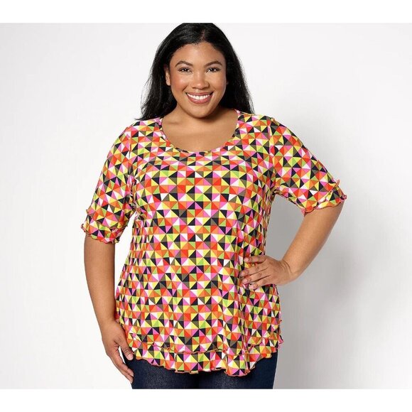 Attitudes by Renee Como Jersey Double Layered Top Navy Multi,1X - Picture 1 of 2